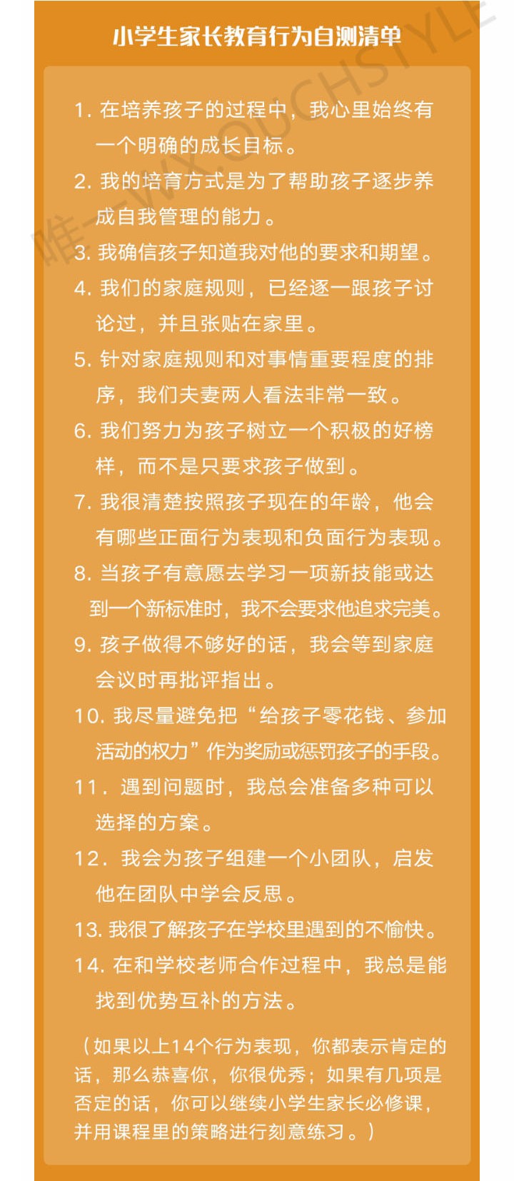 小學生家長教育行為自測清單（原圖）